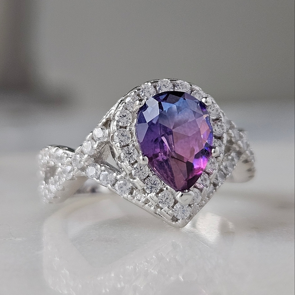 Pink & Purple Tourmarine Gemstone Ring, 925 Sterling Silver
